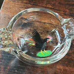 Vintage Federal Glass Ashtray With Rooster Picture at bottom.